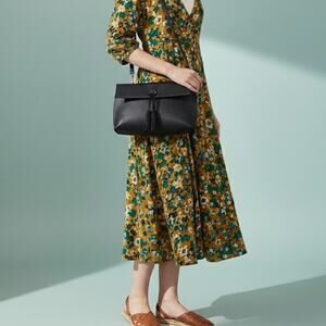 Anthropologie Dreia Envelope Crossbody Bag Black Medium Bag Tassel Faux Leather